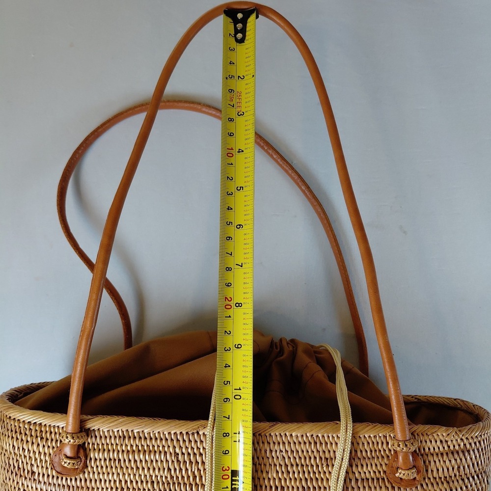 LISI LERCH Charlotte Bali Tote Basic  Leather Handles Ata Grass Straw Handbag - Picture 12 of 13